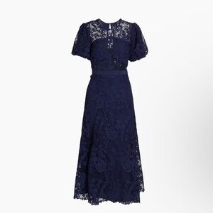 Self-Portrait Short-Sleeve Lace Midi Dress